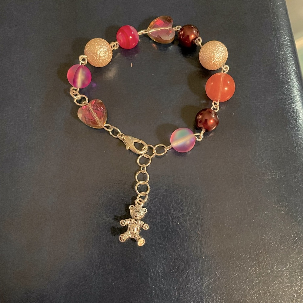 Silver teddy bear charm bracelet